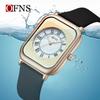 OFNS Women's Waterproof Quartz Watch with Casual Leather Belt, Roman Numerals, Square Silicone Strap.