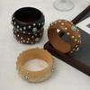 DIEZI Punk 4 Colors Round Wood Bangles Fashion Vintage Hip Hop Geometric Turquoise Wide Bangle Bracelet For Women Men Jewelry