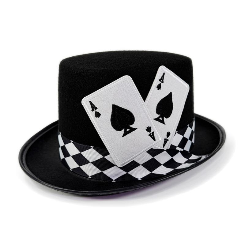 Дизайн игральных карт Высокая шляпа Дышащая ткань Высокая шляпа Для мужчин Женщин Карнавалы Семейные вечеринки И активный отдых чёрный