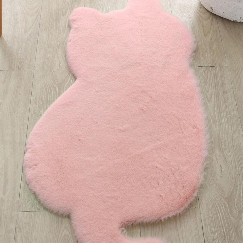 Bedroom Entryway Kitty Outline Accent Carpet with Soft Acrylic Floor Covering and Skid Resistant Backing for Daily Use