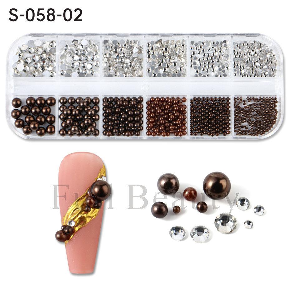 Nail Art Jewelry, Maillard Color Pearl Flat-Bottomed Diamond Steel Ball Diy Nail Jewelry Mixed