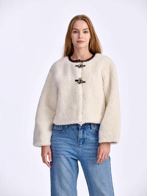 Women's Autumn/Winter Fur Coat - European & American Style, Toggle Button, Round Neck, Loose Fit Jacket