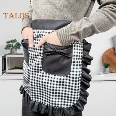 Kitchen Apron with Double Pockets Ruffle Trimmed Half Apron Adjustable Ties Western Pastry Work Clothes Apron