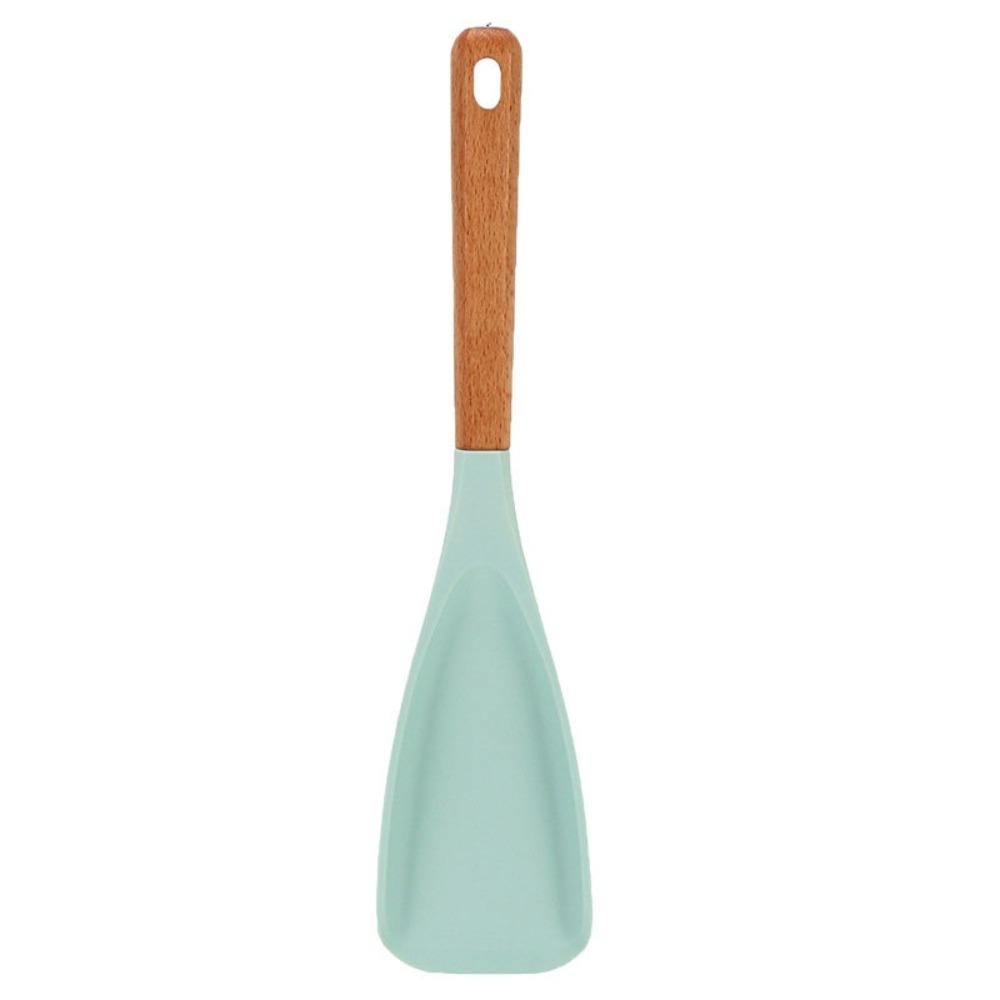 

2Pcs Cooking Tool Wood Handle Silicone Salad Spatula Nonstick Simple Cooking Shovel Japanese Style Rice Spoon Complementary Food зелёный