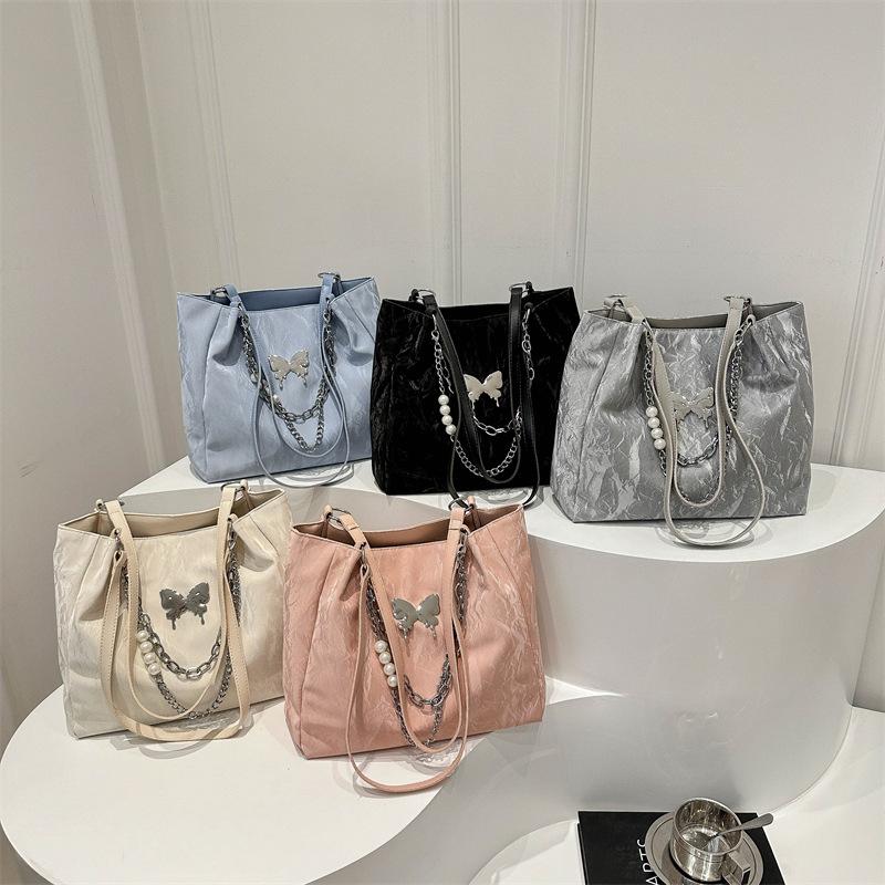 Casual Bow Solid Color 2025 Simple New Large-capacity Fashion Commuter Chain Pearl Single Shoulder Underarm Bag Soft