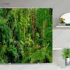 Modern 3D Printing Green Plant Tree Scenery Shower Curtains Forest Bamboo Landscape Bath Curtain Set For Bathroom Decor Cloth