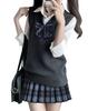 Qichenk Cosplay Uniform Knit White Pleated and Cute School Uniform for High School Perfect for School Amusement School and Dark Grey Girls' 4-Piece