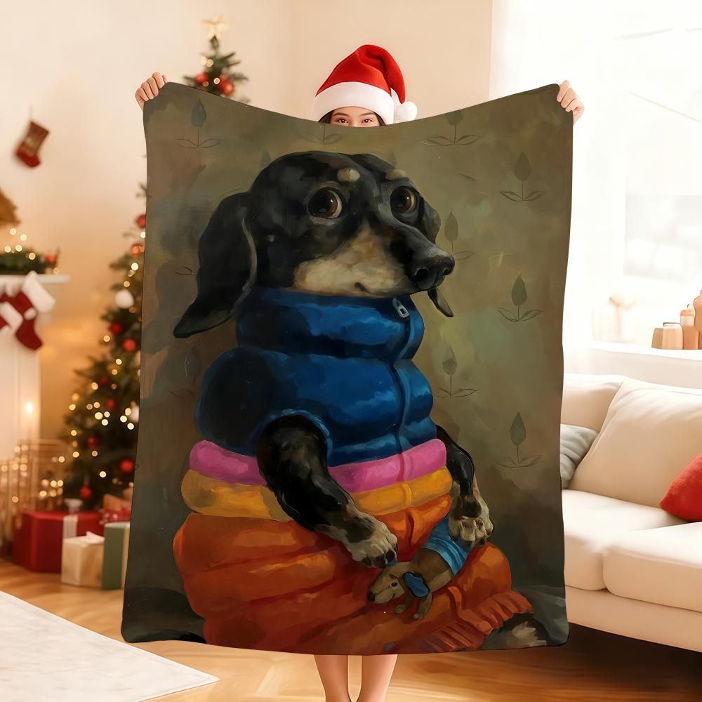 Oil Painting Pet Illustration Blanket Soft Throw Blanket for Home Bedroom Bed Sofa Picnic Travel Office Rest Cover Blanket Gift