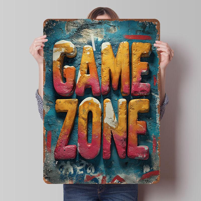 

Game Zone Graffiti Printed Poster Customized Wall Art Retro Vintage Metal Tin Signs for Bathroom Decor Room Decoration At Home 7.9x11.8In(20x30cm)