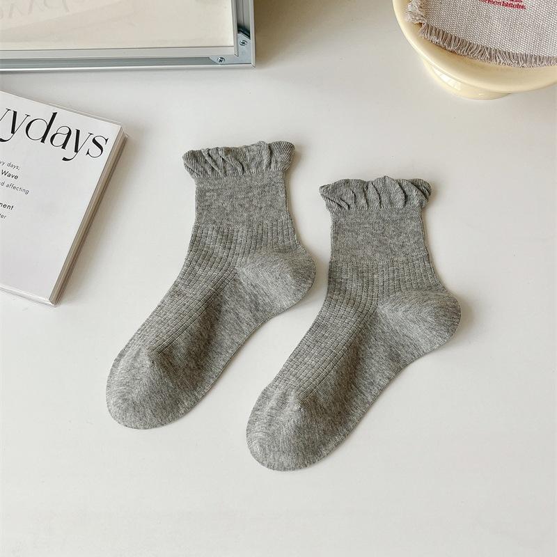 Lolita Fungus Edge Girl Stacking Socks Wind Korean Solid Color Short Socks Pure Cotton Sweet Lace Socks Children