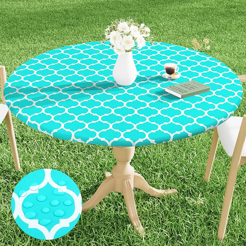 Homaxy New Round Tablecloth 1 PCS PEVA Material Wipeable Flannel Backed Vinyl Tablecloths Waterproof Elastic Fitted Table Covers
