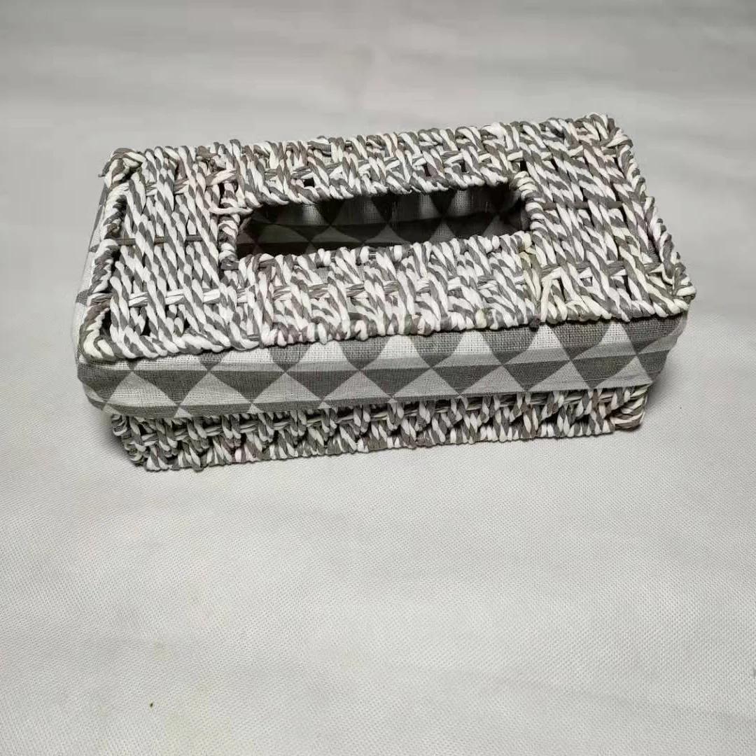 

Hot Creative Handmade Rattan Tissue Box Household Paper Storage Basket Home Decoration Khaki Floral Style 1 PCS napkin holder