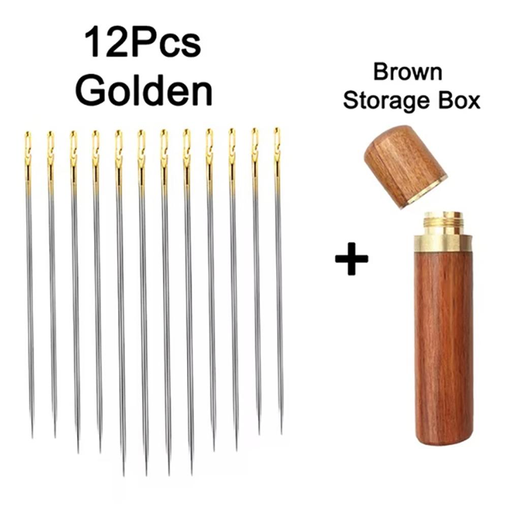 

12Pcs/Set Easy Needless Threading Side Hole Blind Sewing Needles DIY Clothing Craft gold