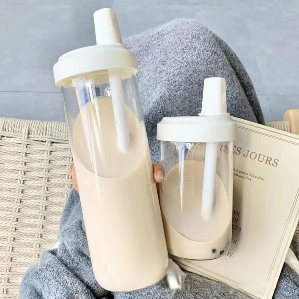 Botellas de Agua de 500/850ml Taza con Pajita Jugo Leche Taza de Plástico con Tapa Pajita Tazas para Té de Burbujas Café Gran Capacidad Artículos para Beber