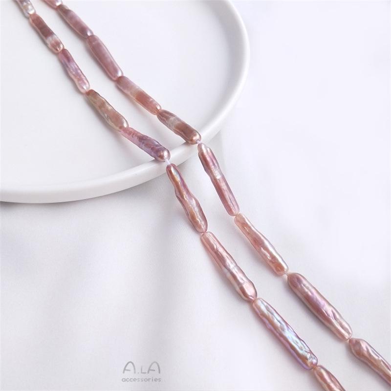 Baroque Irregular Toothpick Pearl Beads with Silver Through-Holes for DIY Jewelry