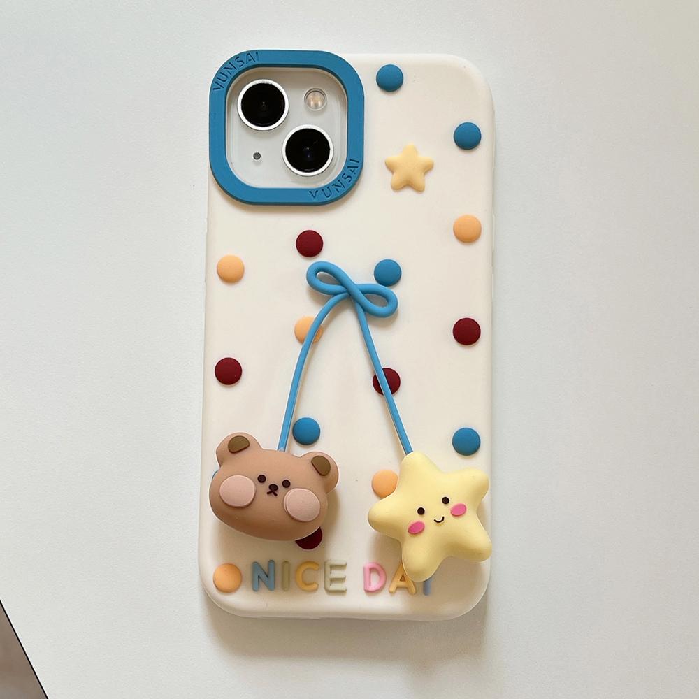 

Cute Bear 3D Colorful Polka Dot Silicone Phone Case for IPhone 13 14 15 16 17 Pro Max 15pro 15Plus Shockproof Lovely Back Cover iPhone 13