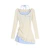 French sweet and pure style knitted short-sleeved dress women's summer small slim and thin hip-wrapped short skirt children