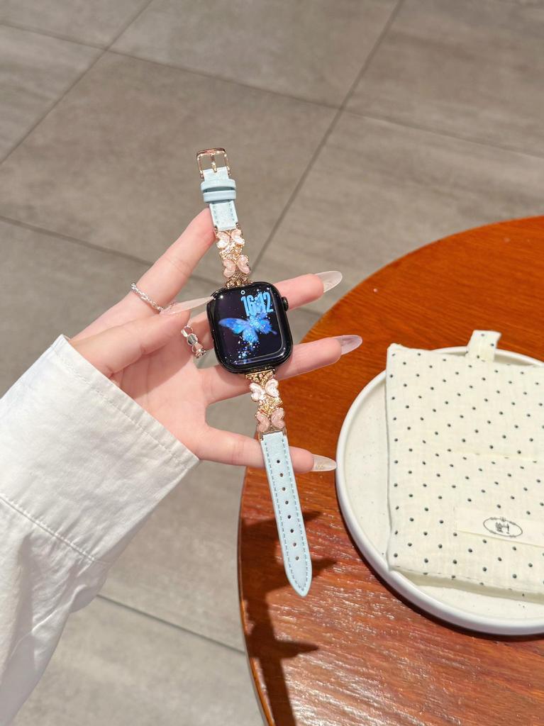 Enamel Butterfly Leather Strap for Apple Watch Series 2-10