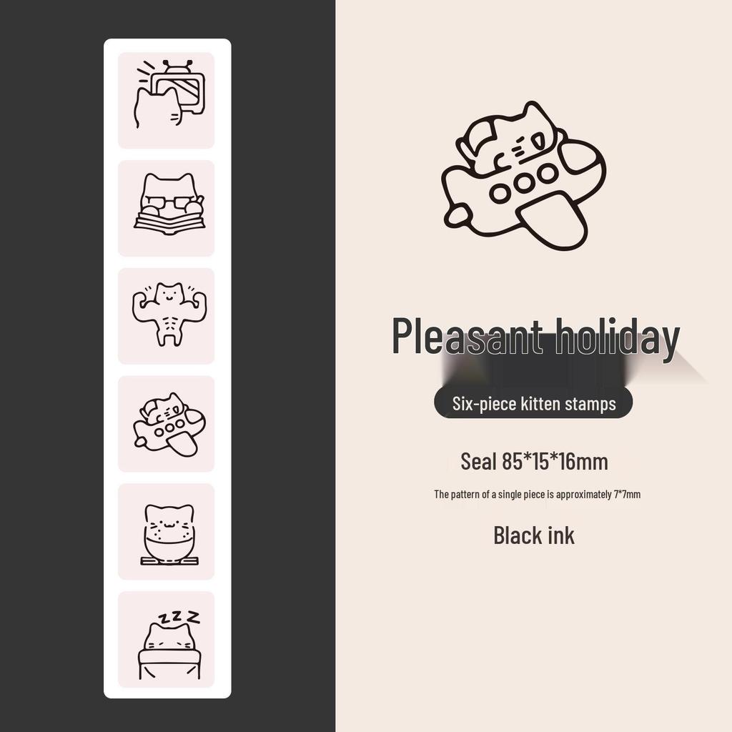 Xin Mo Seal 6-Piece Cute Cat Series - Simple Creative Journaling Stamps