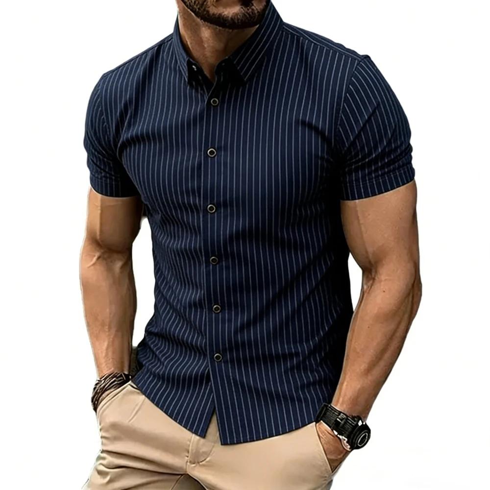 Camicia a quadri da uomo a maniche corte, vestibilità slim, casual con bottoni