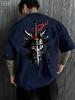 Summer Unisexs Samurai Pattern Printed Tshirt Youthful Fashion 100 Pure Cotton Breathable Roundneck Japanese Trendy Style