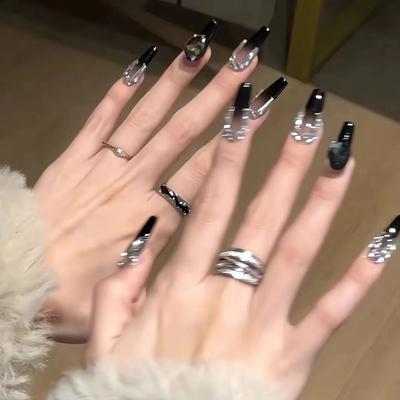 10 stykker håndlagde prefabrikkerte negler Cat Eye Pink Butterfly Wear Nail Nails Ferdige Avtagbare Nail Art Patches
