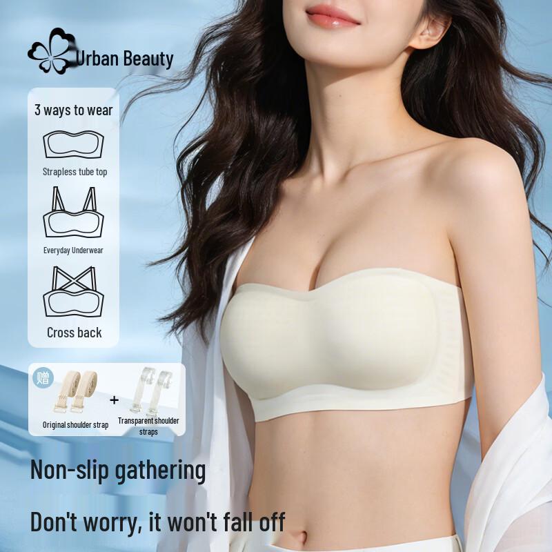Women s Seamless Ice Silk Bandeau Wireless Bra B шампанского
