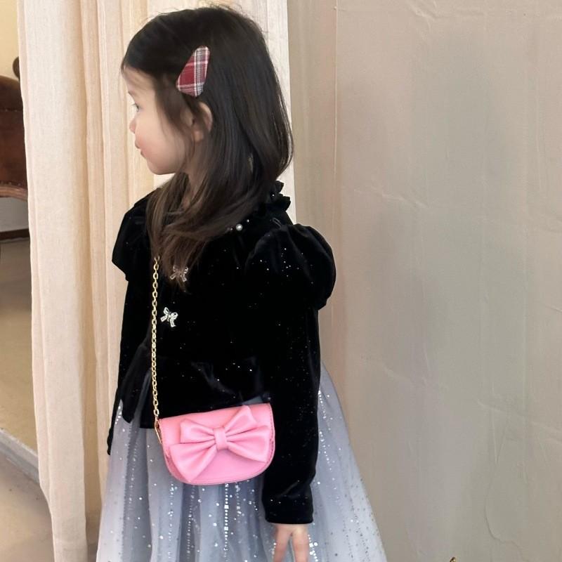 Cute Bow Decoration Solid Color Children Shoulder Chain Bag For Outings Casual