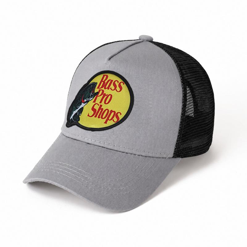 Bass embroidered mesh baseball cap, color-blocked baseball cap, men's summer breathable truck hat, high-top sun hat