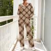 Women's V-Neck Printed Long Sleeve Hoodie Loungewear Set with Pockets - Loose Fit 2 Piece Casual Sleepwear Pajama Set for Home