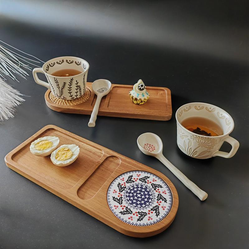 

Solid Wood Partition Tray Afternoon Tea Tray Cup Plating Dessert Small Tea Tray Simple Dining Tray Heat Insulation Tray