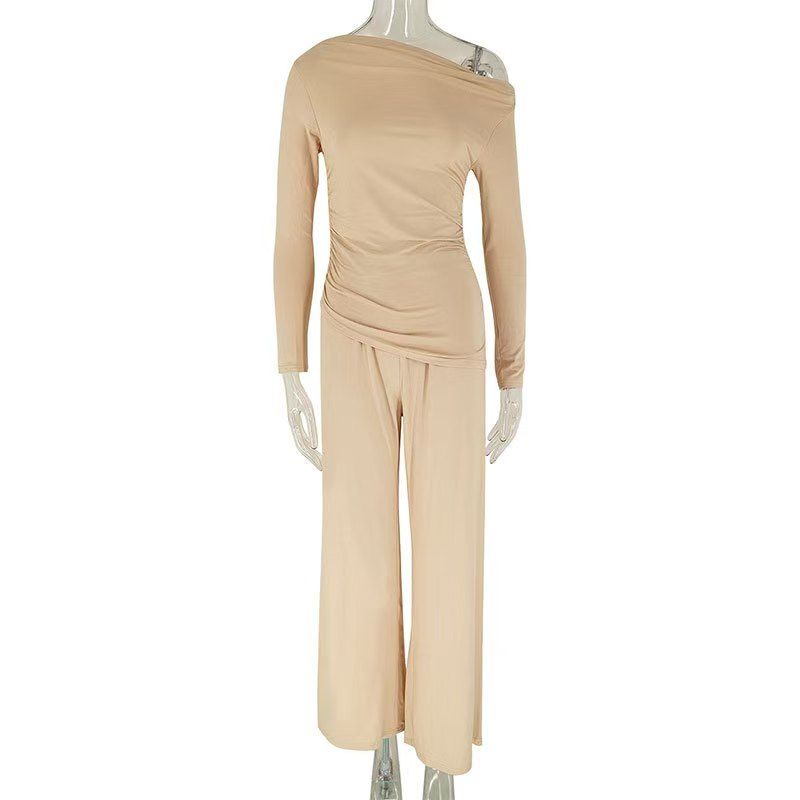 

Fashion Casual Long Sleeve T-shirt Loose Pants Suit Long Sleeve T-shirt and Pants Set Apricot S
