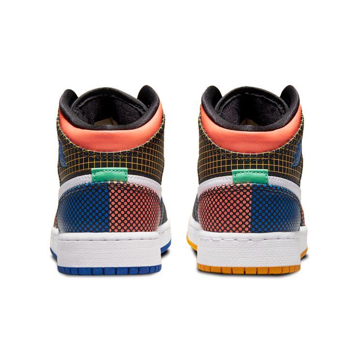 Air Jordan 1 Mid MMD GS Multi Grid Kids Sneakers Black Game-Royal Green-Glow DC4092-001