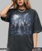 T-shirt Grafica Lupi Ululanti Vintage Anni '90, Maglietta Oversize Lupi Grigi Lavata, Top Avventura Forestale Vintage, T-shirt Sbiadita Lupi Grunge Retro