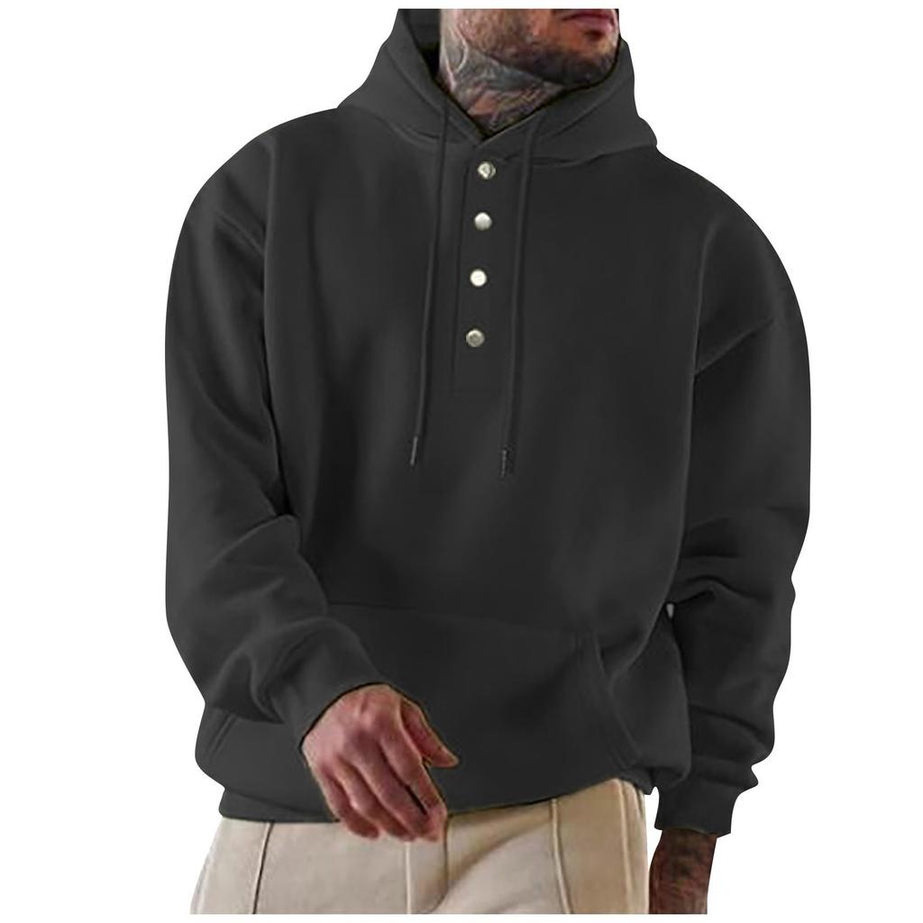Men's Solid-color Pocket Button Long-sleeved Daily Casual Sweatshirt
