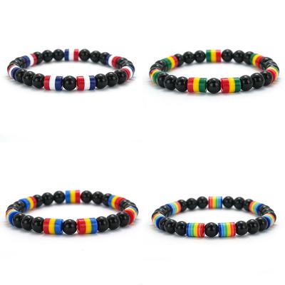 Neues handgefertigtes Armband in Nationalflaggenfarben für Männer und Frauen, 8mm Obsidianstein Armband, Meditations-Heilungsarmband, Freizeit Schmuck