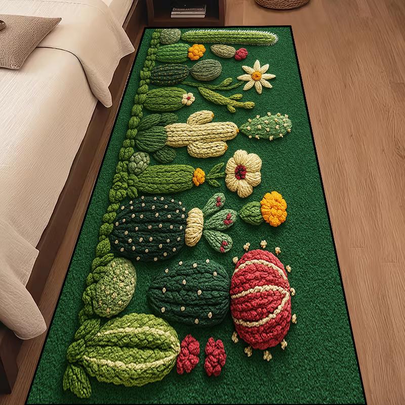 VIKAMA Green Cactus Rug Anti-Slip Entrance Welcome Floor Mat Bathroom Kitchen Bedroom Carpet Home Decoration