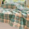 Green Check Raw Cotton Bed Sheets For Double Bed All Seasons Bed Cover Full Set Queen/King Size Flat Top Sheets No Pillowcase
