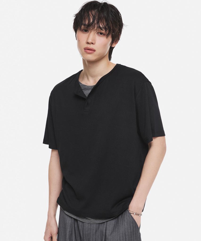 DNSR Layered Henley Neck T-Shirt Black