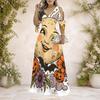 Women Plus Size V Neck Cold Shoulder Short Sleeve Halloween Pumpkin Floral Print Long Dress