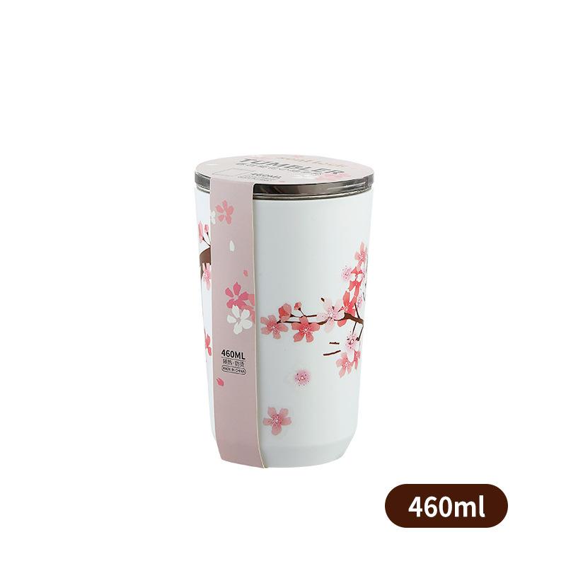 Tazza in Acciaio Inossidabile 304 Fiori di Ciliegio Tazza Portatile da Esterno Bottiglia Tazza per Tè al Latte Caffè Bottiglia d'Acqua Antigoccia Tazza d'Acqua Fiori di Ciliegio