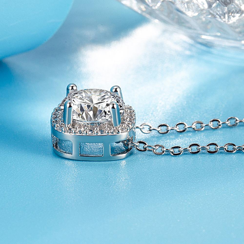 925 Sterling Silver Light Luxury Exquisite Sugar Cube Zircon Pendant Necklace Birthday Party Anniversary Gift