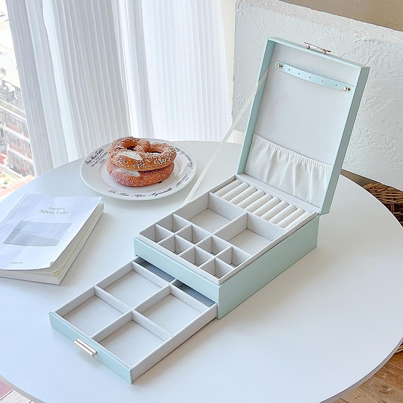 

New Double Jewelry Storage Box Large Capacity Stud Earrings Ring Necklace Jewelry Box Drawer Jewelry Box зелёный