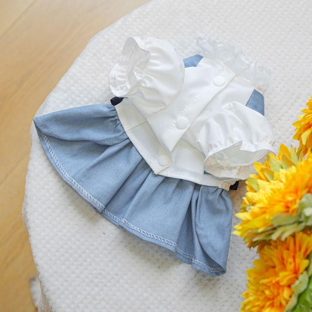 Reusable Pet Denim Dress With Bow Pet Skirt Soft Dog Denim Skirt Outing