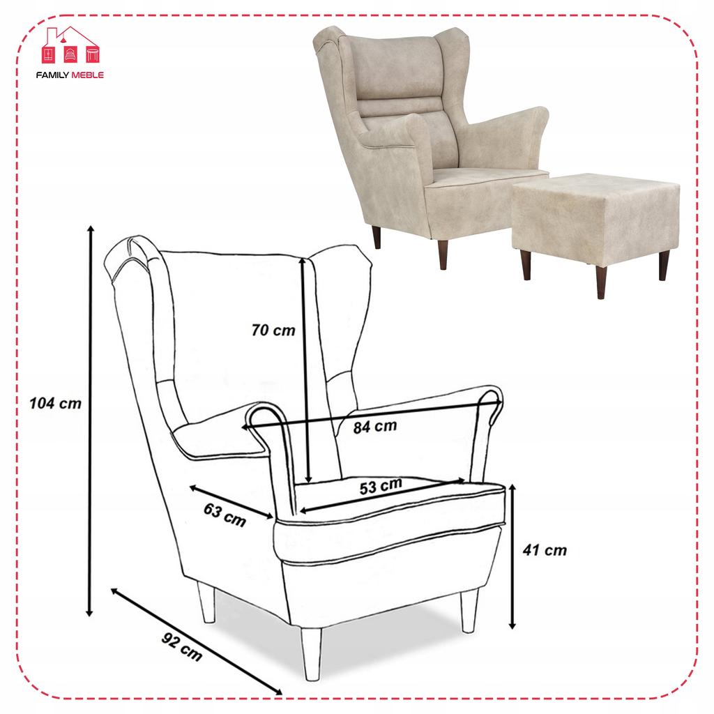 Zoja Wing Chair with Footrest Scandinavian Family Meble Beige Cream
