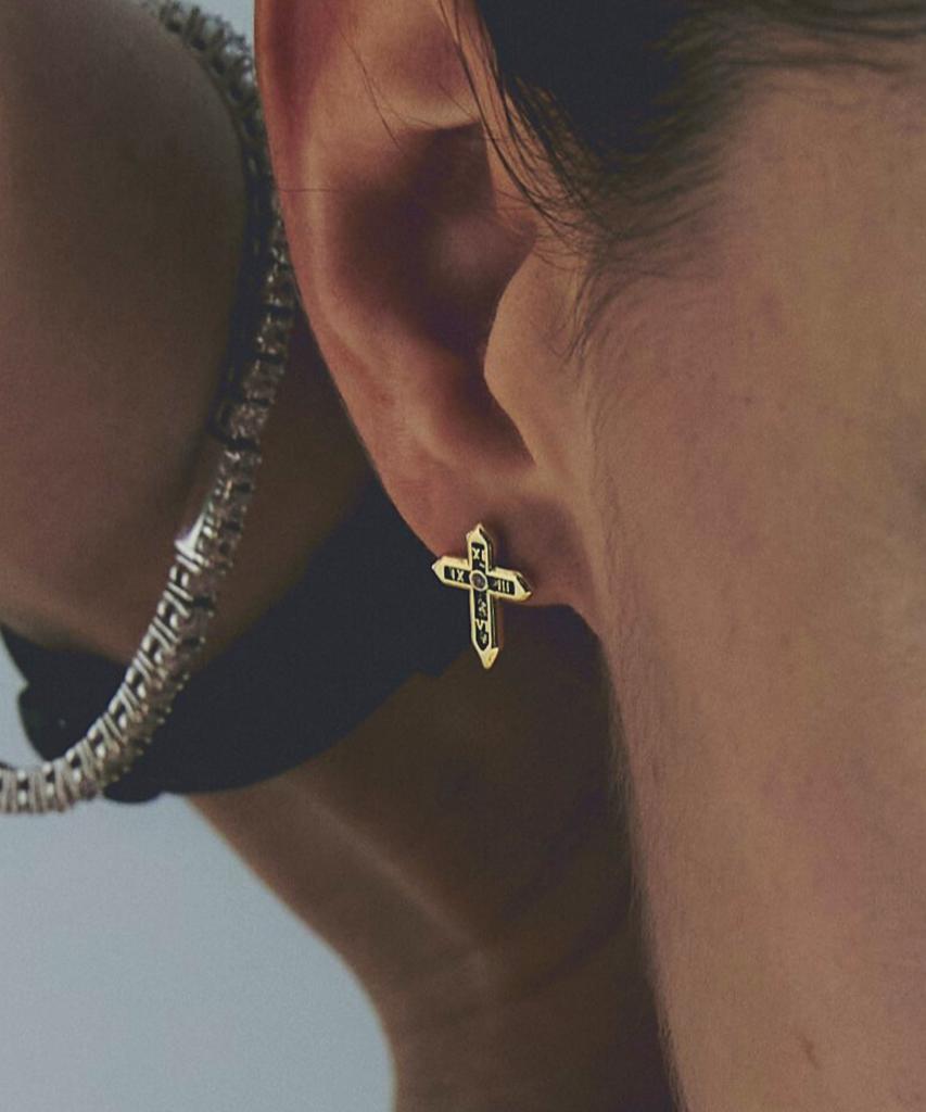 Gaman Unisex Gold Cross Tempus Earrings