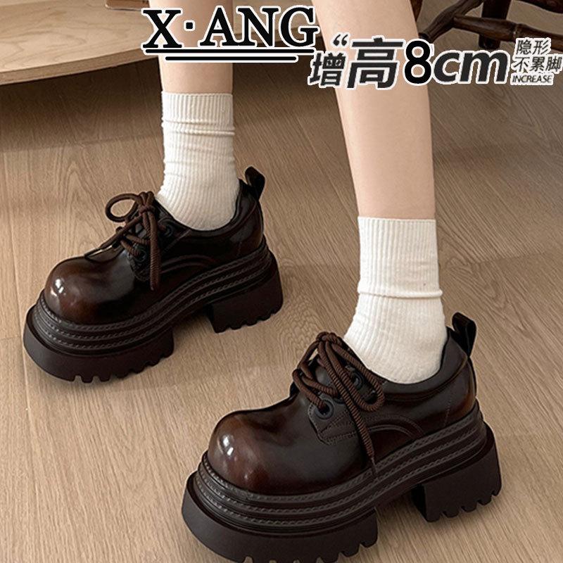 

Маффины толстая подошва увеличивающие рост маленькие кожаные туфли женские с большой головой дерби туфли 2025 весна новые маленькие jk одинарные туфли лоферы 39