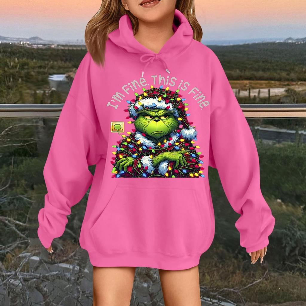 Dětská módní ležérní mikina s dlouhým rukávem, volná, s vánočním potiskem, pulovr s kapucí