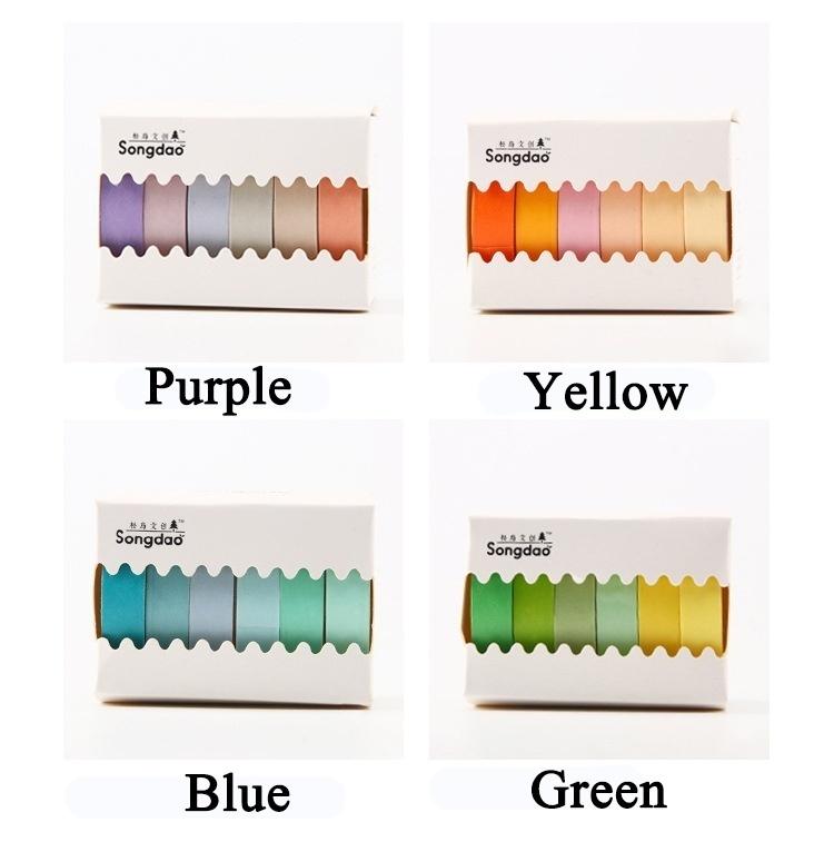6 Rolls/lot Rainbow Masking Tape Washi Tape Solid Color Masking Washi Sticky PaperTape Adhesive Decoration