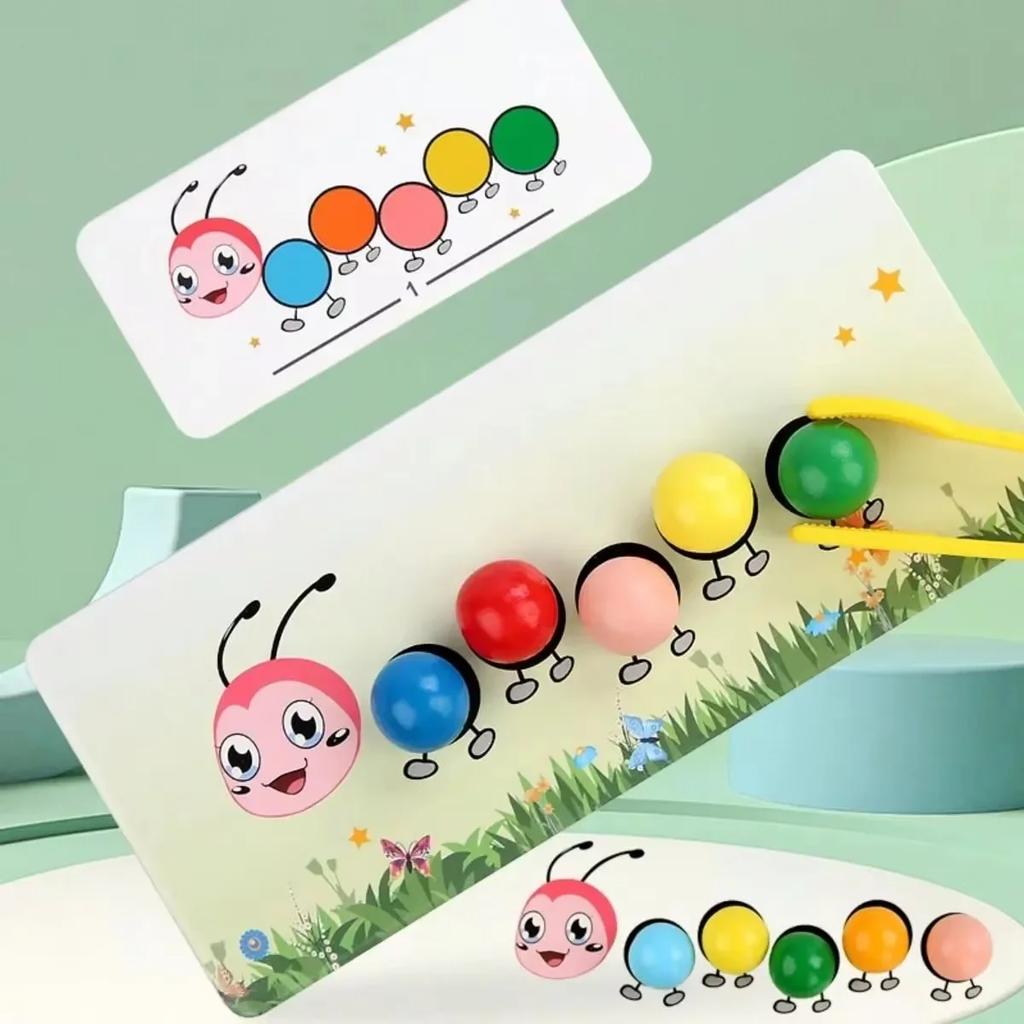 Color Sorting Montessori Toy Wooden Clip Beads Games Color Matching Learning Toy Fine Motor Training Toy Puzzle Game Set Gift